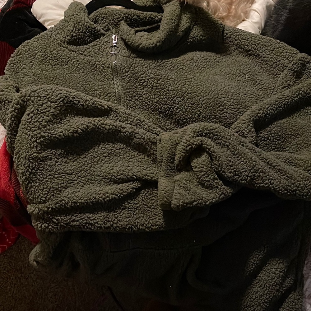 Olive green fuzzy sweatshirt